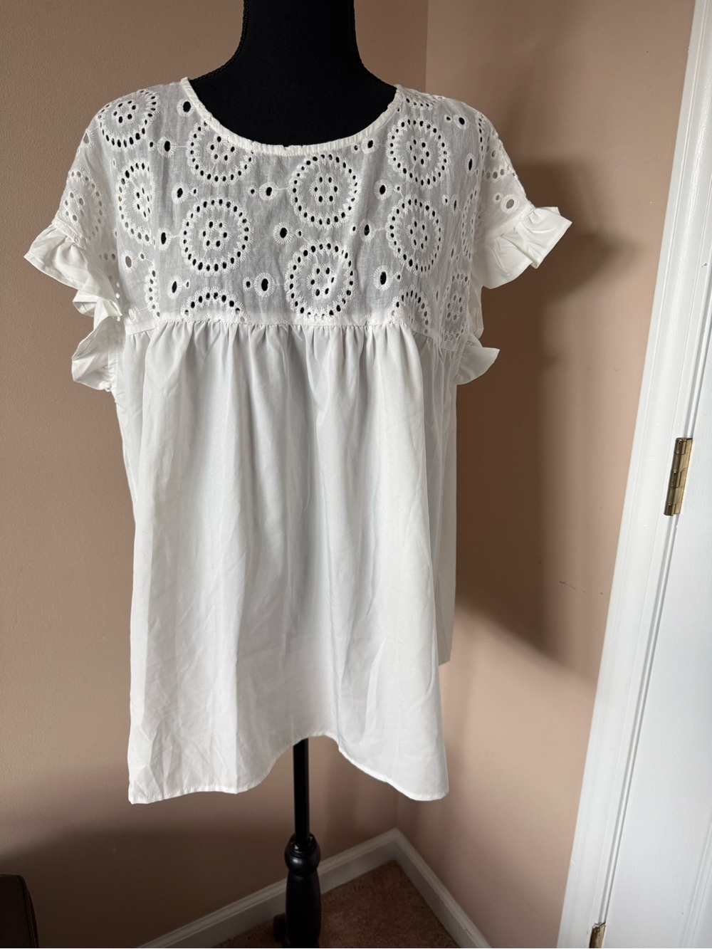SHEIN White Eyelet Babydoll Tunic Top
